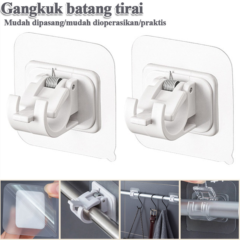 Bracket tiang gorden fleksibel, gorden kolong dapur, gantungan tiang gorden, hook tempel, bracket ti