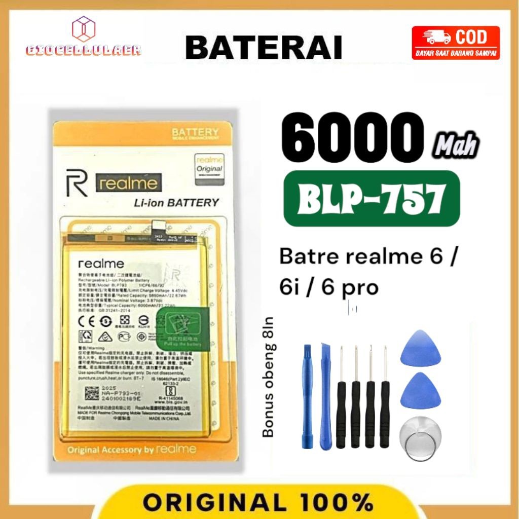 BATRE BATERAY (BLP-757) BATRE HP REALME 6/ REALME 6i / REALME 6 PRO) KODE BATRE (BLP-757) FOR BATRE 
