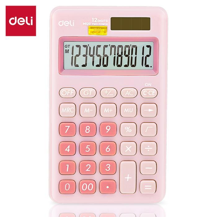Deli Kalkulator / Desk Calculator 12 Digit EM120 Alat - Light Pink
