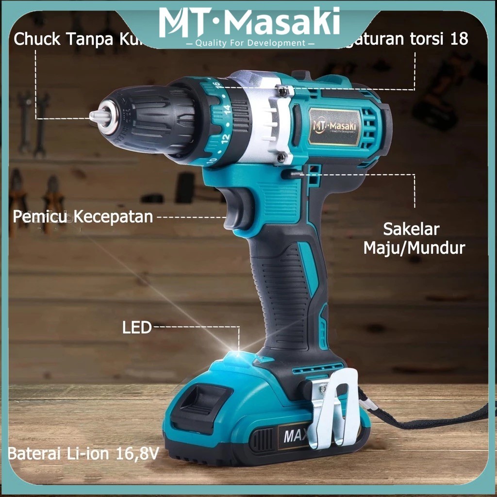 MTMASAKI Mesin Bor Baterai Cordless Brushed – Kuat, Tahan Lama, & Serbaguna