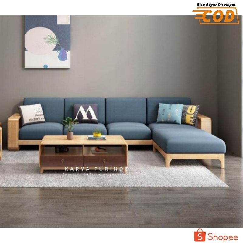 Set Kursi Sofa Sudut Minimalis Jati, Sofa Minimalis Modern Kayu Jati