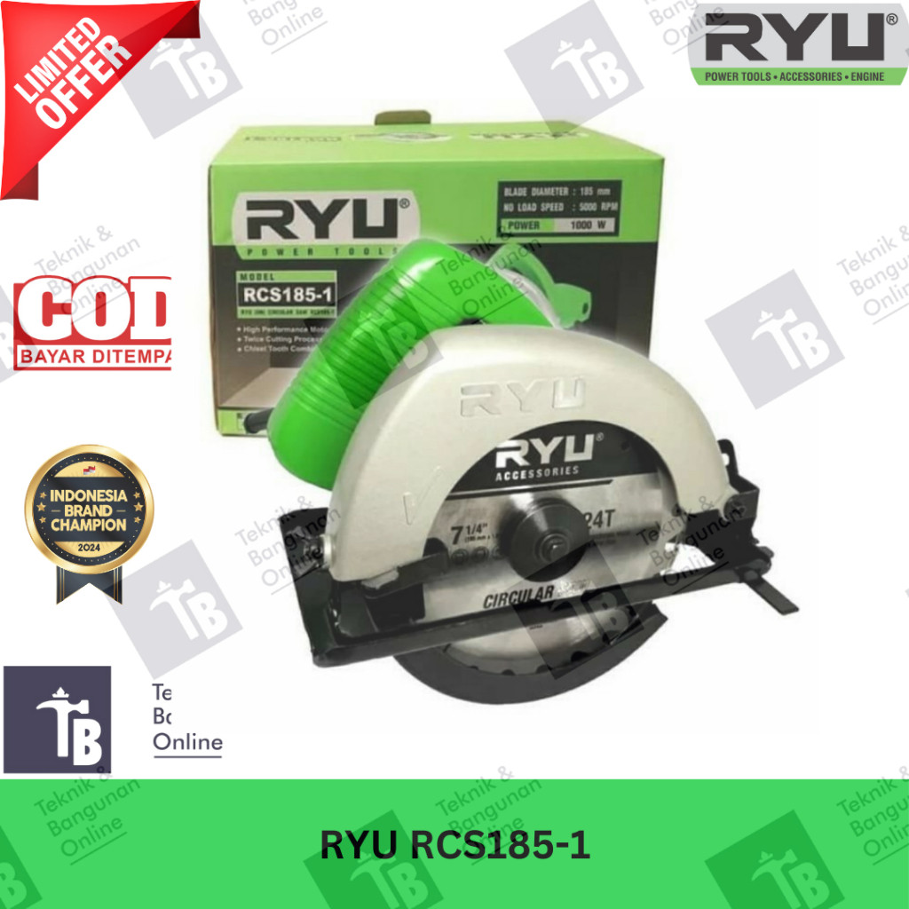 RYU Circular Saw 7inch Gergaji Kayu RCS185-1 750 Watt