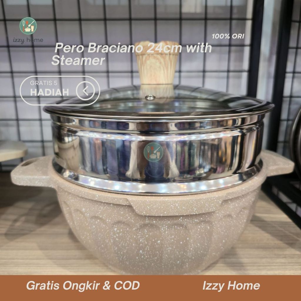 [Gratis 5 Hadiah] Pero Braciano Casserole 24cm with Steamer - Panci Anti Lengket dengan Steamer