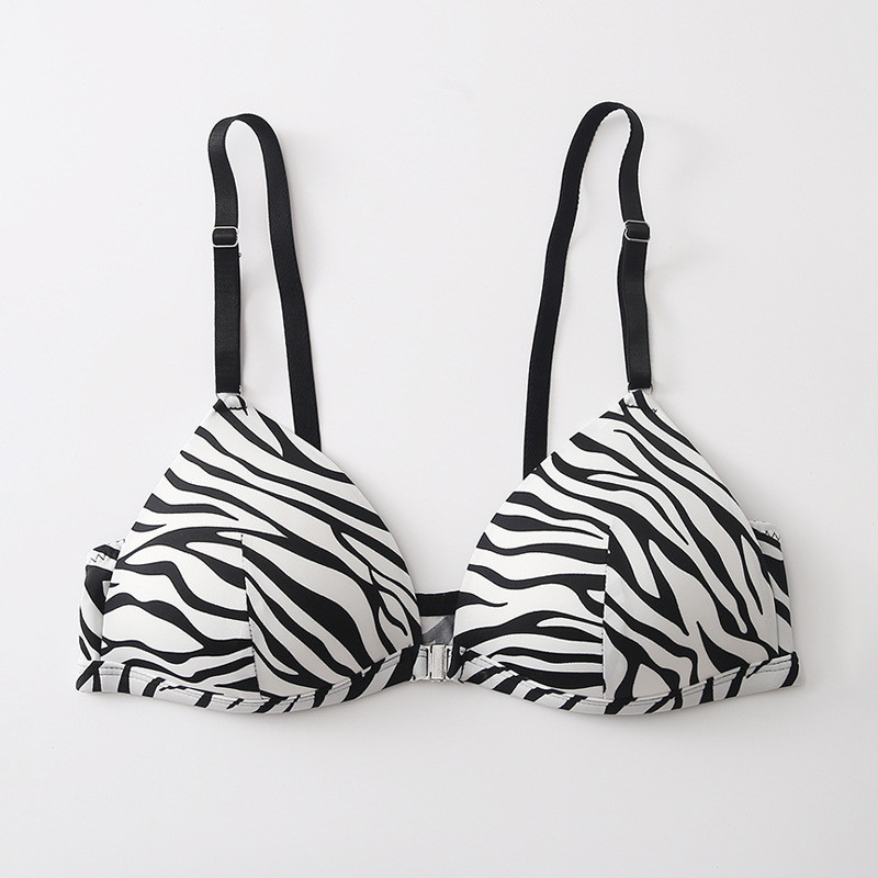 Aula Pengalaman Terlarang COD  Bra motif zebra kait depan yang modis, tanpa kawat