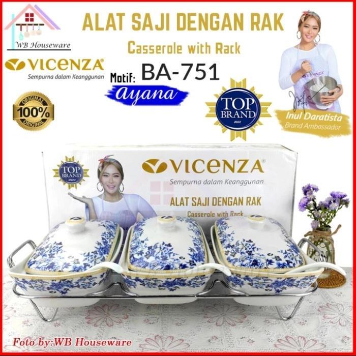 Vicenza casserole prasmanan set + rak wadah saji makanan ba 751 motif ayana,mawar,melati - melati