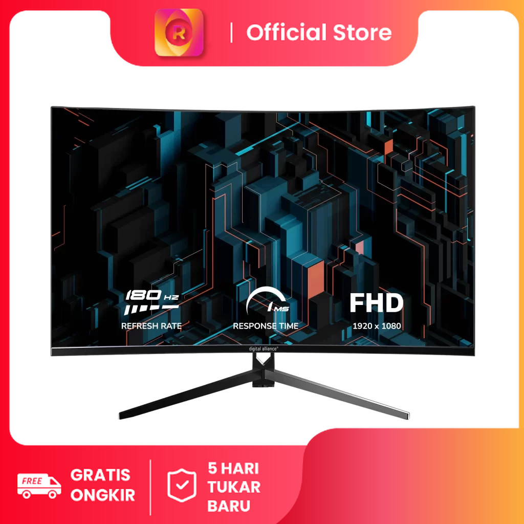 Digital Alliance Gaming Monitor 27 Inch Curve FHD 1080P 1MS 180HZ DA27-GAM180CT