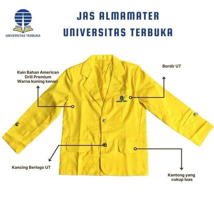 Big Size Almet UT Jas Almamater Universitas Terbuka Pria Wanita Hitam Semi Panjang Bahan American Dr