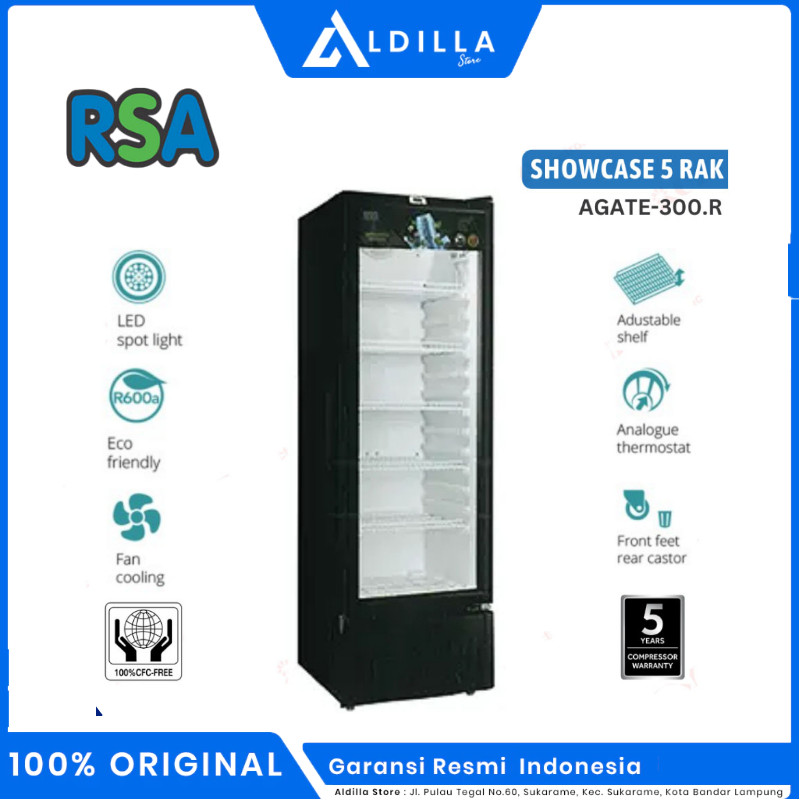 SHOWCASE 1 PINTU RSA 290 LITER DISPLAY COOLER AGATE-300R RSA Showcase 1 Pintu 5 Rak 290 Liter