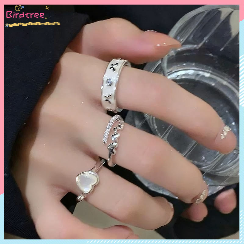 COD Set Cincin Hati Cincin Temperamen Ceruk Cincin Korea Trendi Wanita Pembukaan Cincin Mewah