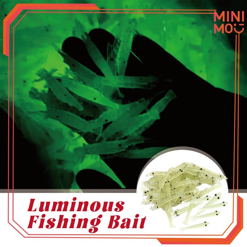100PCS Luminous Udang Tiruan Mancing 4CM Bercahaya Glowing In The Dark Soft Lure Udang Palsu Tanpa K
