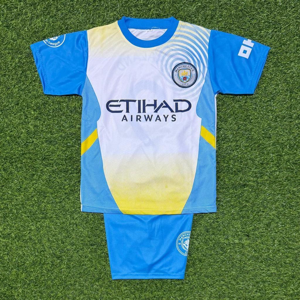 setelan baju bola man city putih biru baju bola anak 2025 model terbaru untuk umur 6 bulan-15 tahun