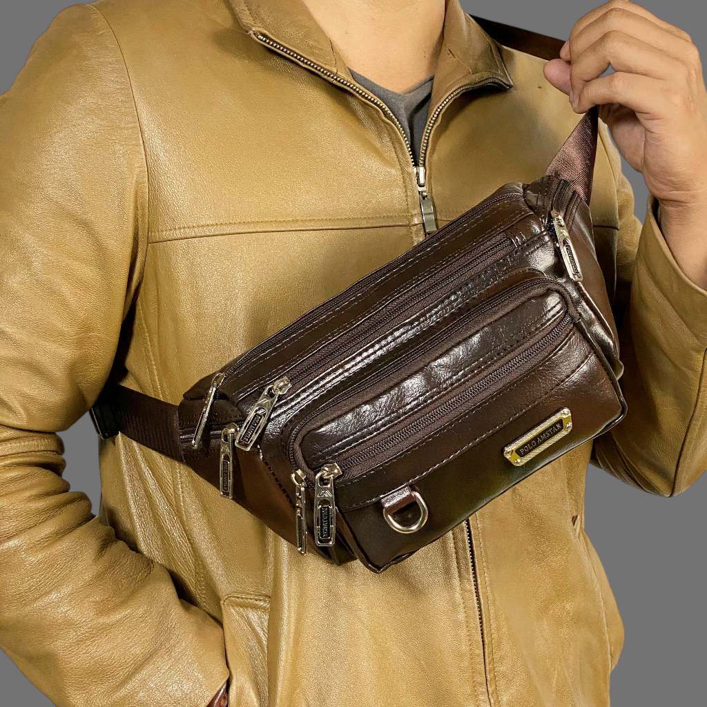 POLO AMSTAR Tas Selempang Pria Kulit Waistbag Slingbag Casual Tas Selempang Bahu Tas Pinggang Cowok