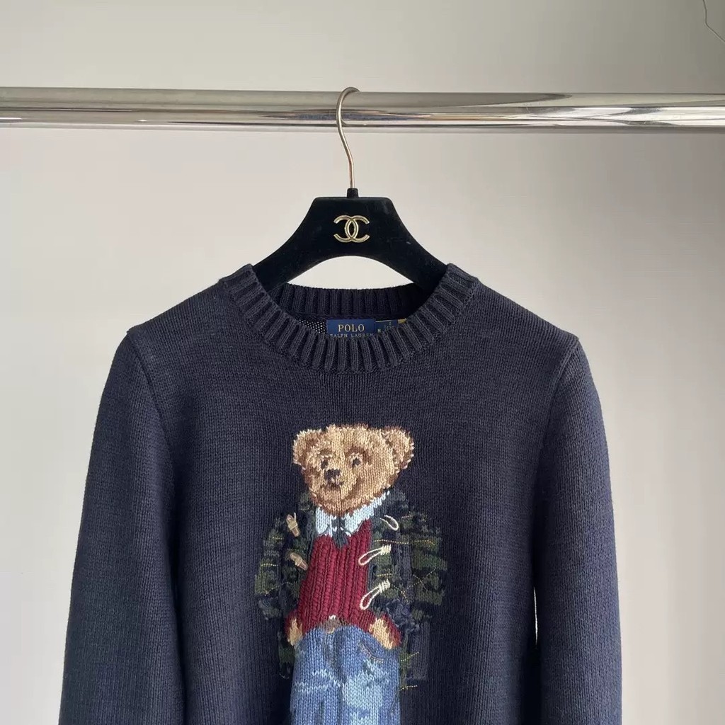 Ori~POLO/RL Sweater Lengan Panjang Rajutan Bordir Beruang Leher Bulat Model Baru