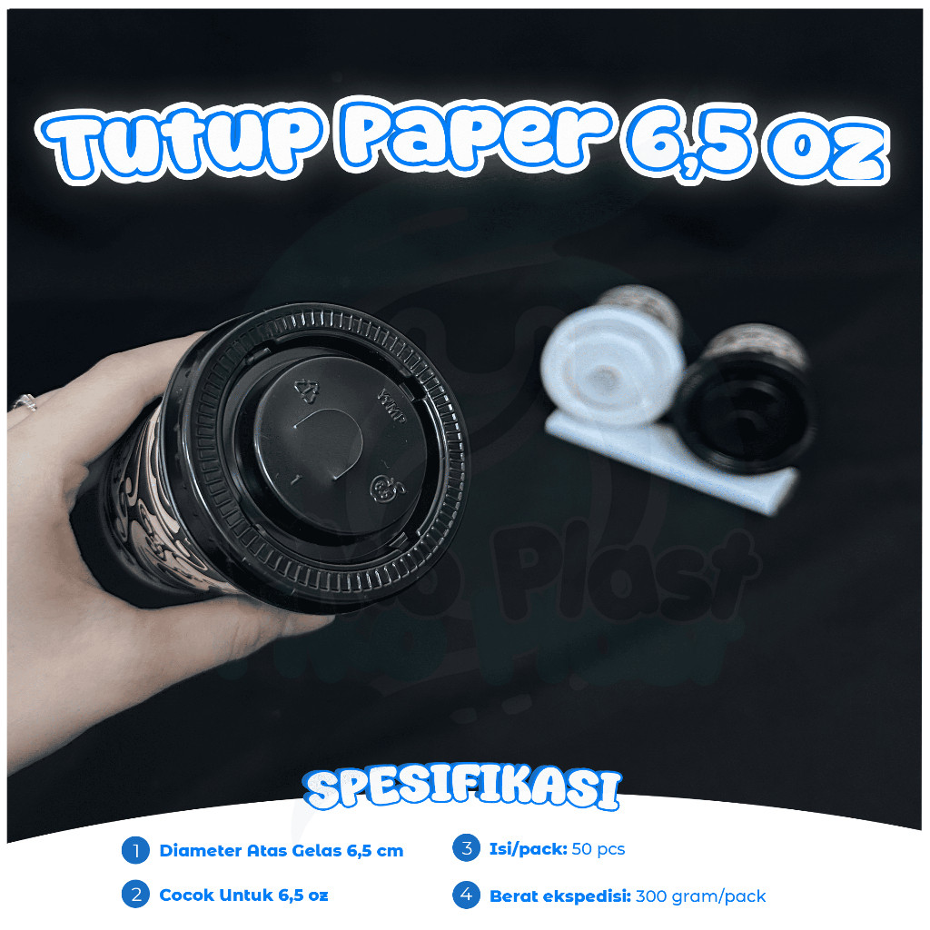 Tutup Paper Cup WMP 6,5 Oz Warna Putih , Hitam Isi 50 Pcs