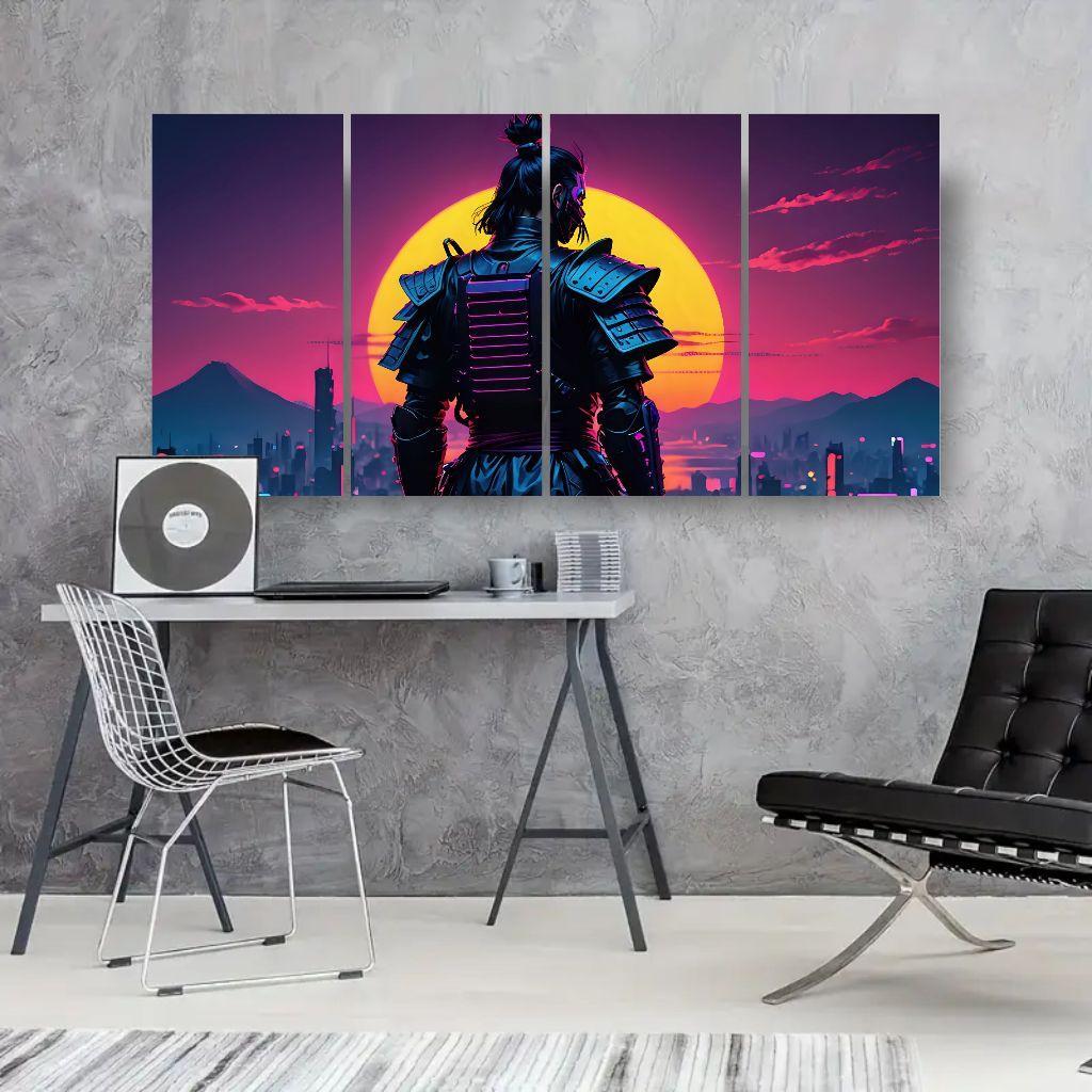 Dekorasi kamar Poster dinding Hiasan kamar 1 SET (4 Pcs) 15X30cm Samurai Warrior Sunset  wave art ja