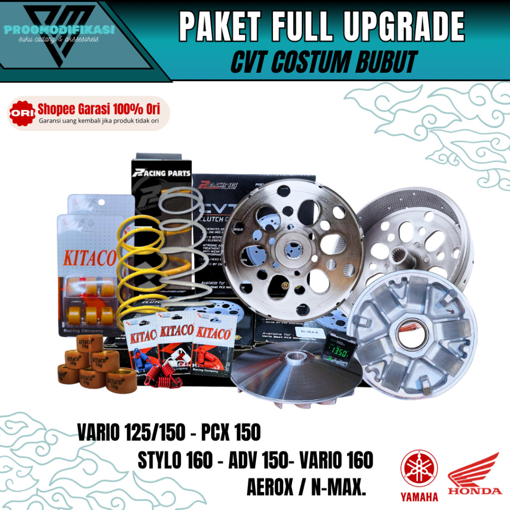 PAKET FULL UPGRADE KIRIAN CVT nmax 155 aerox 155 lexy Upgrade Cvt Kirian Vario 125 PCX 160 Racing