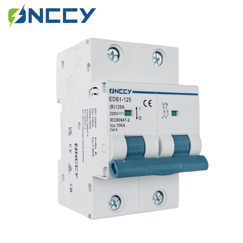 ONCCY DC MCB 2P Mini Circuit Breaker 80A 100A 125A B Curve n Rail,DC MCB 200V
