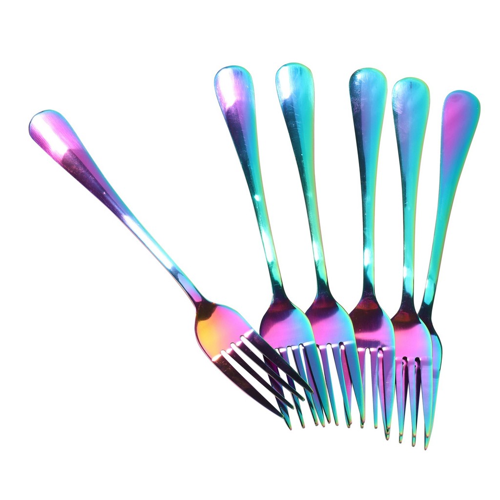 Stainless Steel Table Forks Set, 12Pcs Rainbow Color Stainless Steel Tablee Dinnere Set, Fork(20Cm/7