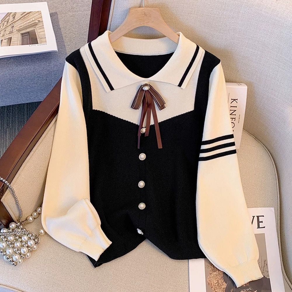 Women's Chanel Style Elegant Long Sleeve Sweater Youthful Knitted Top Fashionable Blouse