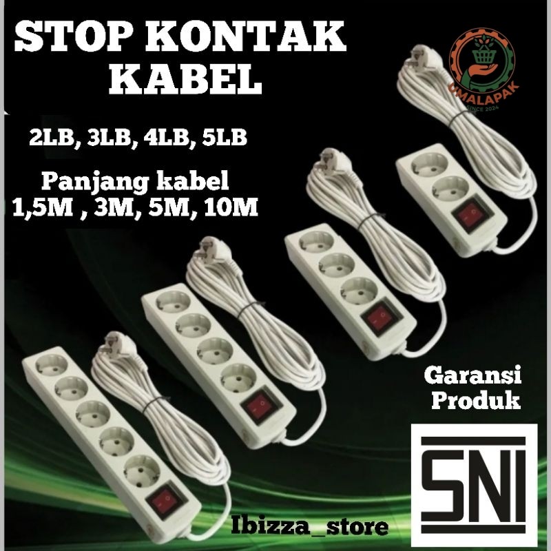 Umalapak- Stop Kontak Terminal Colokan Listrik 2 3 4 5 Lubang Panjang Kabel 1,5 / 3 / 5 / 10 M Meter