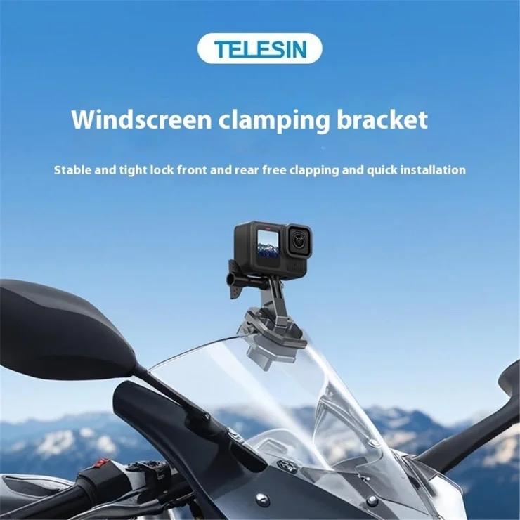 TELESIN Motorcycle Windshield Mount for Sports Cameras Clamp Bracket Motor Bracket Touring For GOPRO