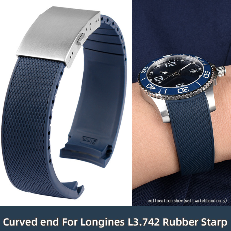 curved end Rubber watchband For Longines Conquest HydroConquest watch Strap L3.781 642 742 782 Men's