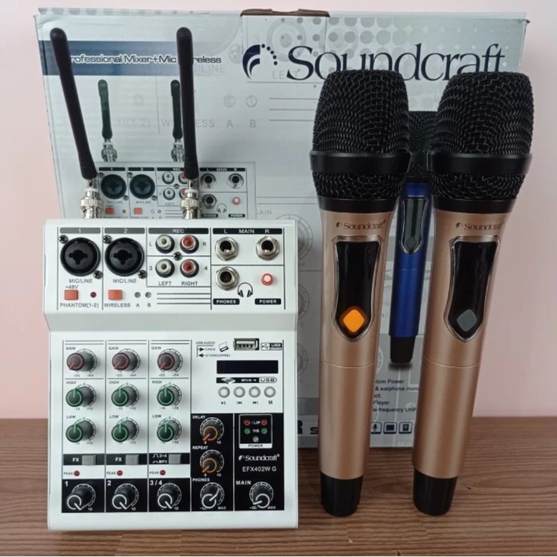 MIXER MINI/Mixer Audio Soundcraft EFX 402W GOLD 4CH + 2bh Mic Wireless USB-Bluetooth WARNA GLOD