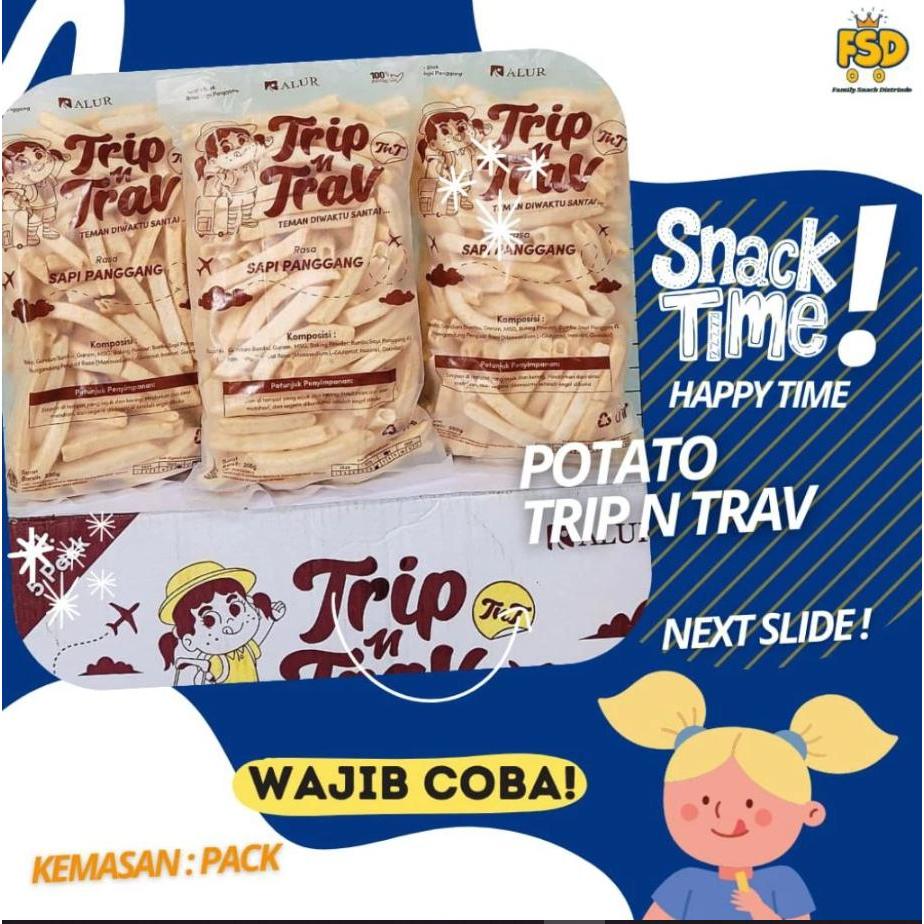 Random French Fries Kentang Goreng / Chiki Ciki Kentang Trip n Trav Rasa Sapi Panggang, Keju, Mie Go