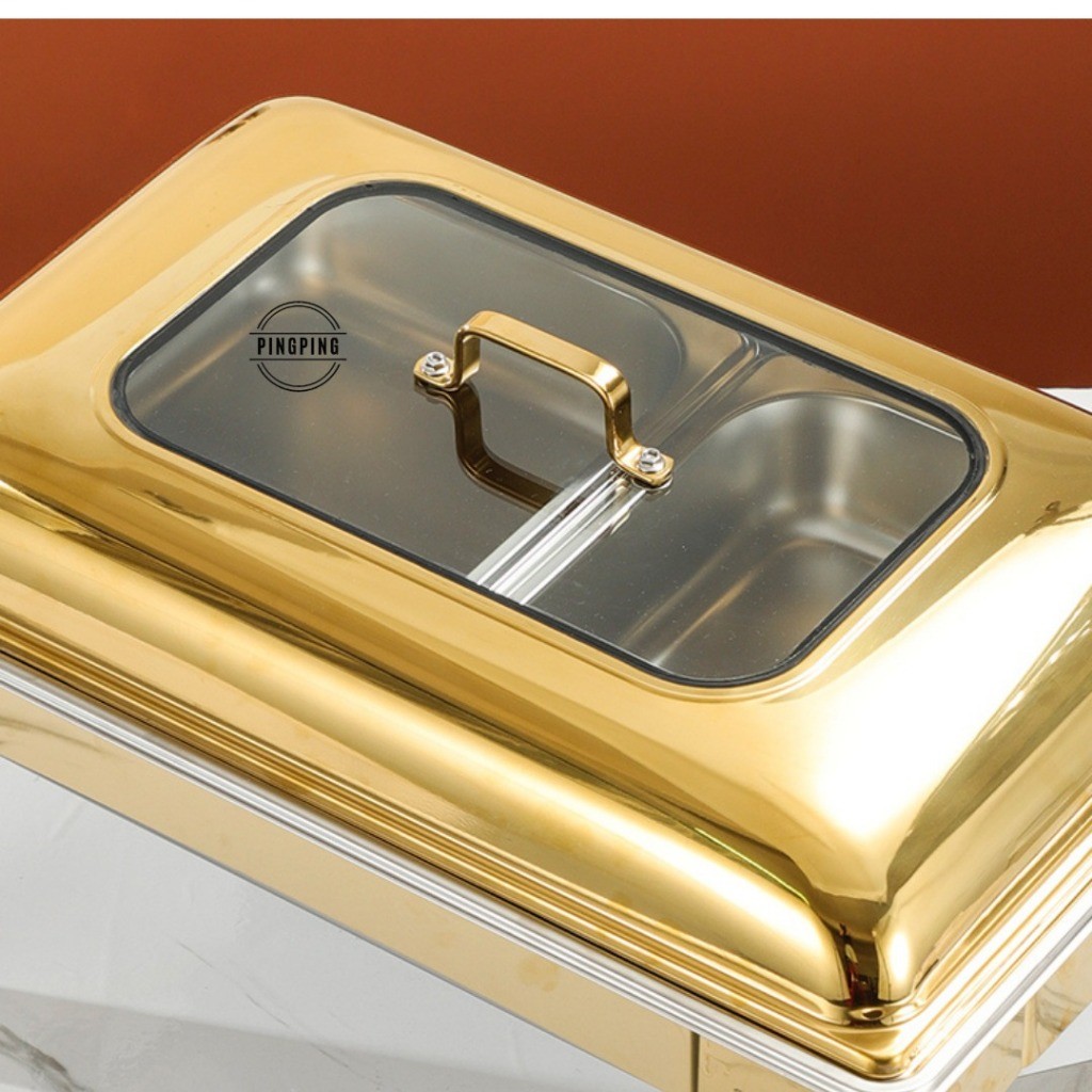 Chafing Dish / Rolltop Segi Kaca Kecil Catering Stainless Steel/tempat prasmanan stainless/tempat pr
