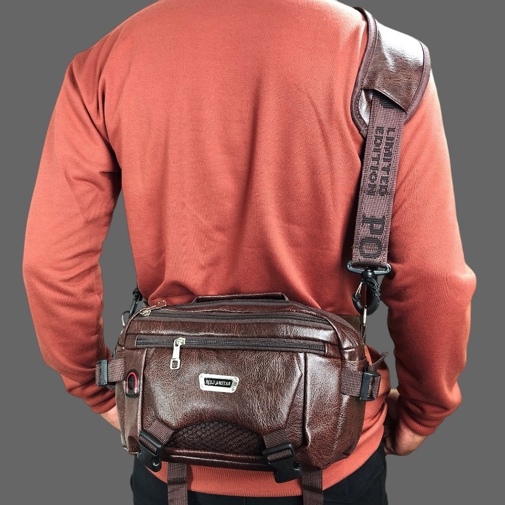 Tas Selempang Pria POLO AMSTAR Kulit Multifungsi Waistbag Slingbag Tas Selempang Bahu Tas Pinggang
