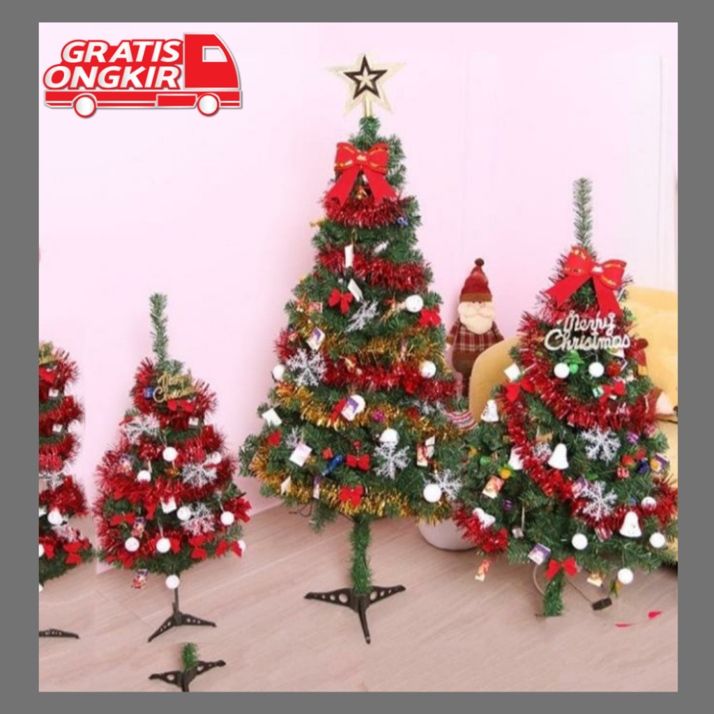 Promo Pohon Natal Ukuran 120 cm Lengkap Hiasan Aksessoris Pohon Natal Mini 60cm, 90cm