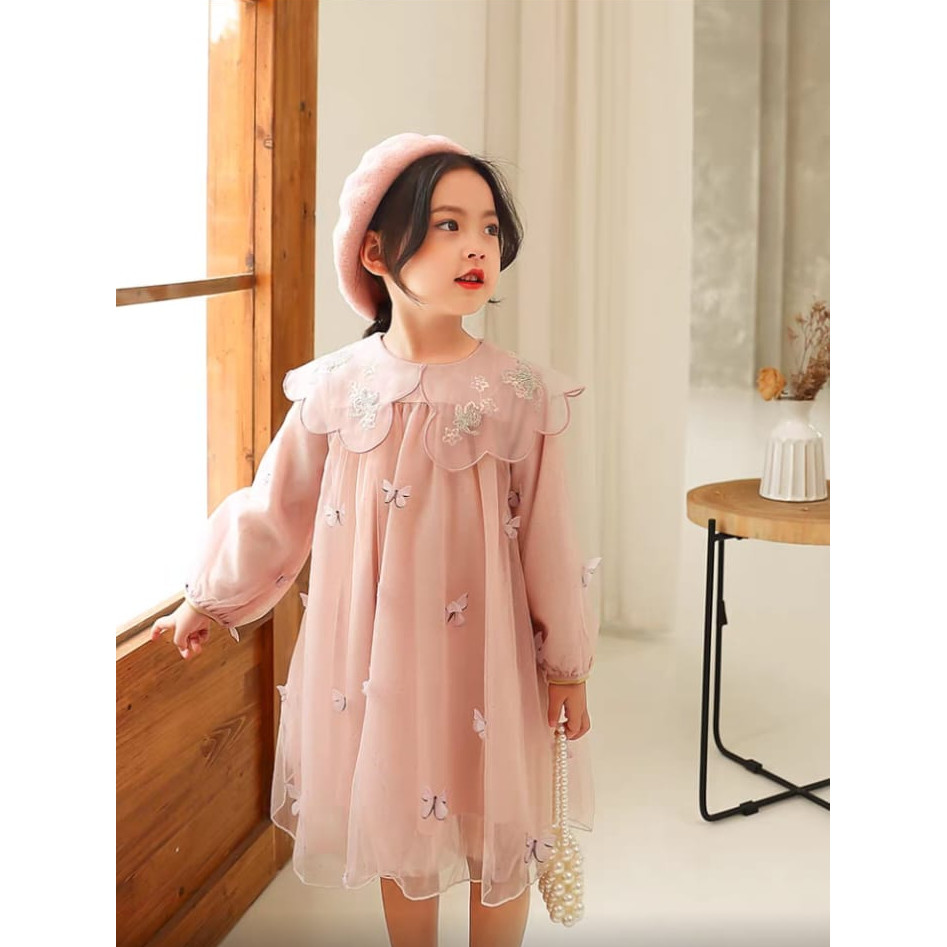 [wsDR009] Dress Tutu Kupu Timbul Kerah Sequin