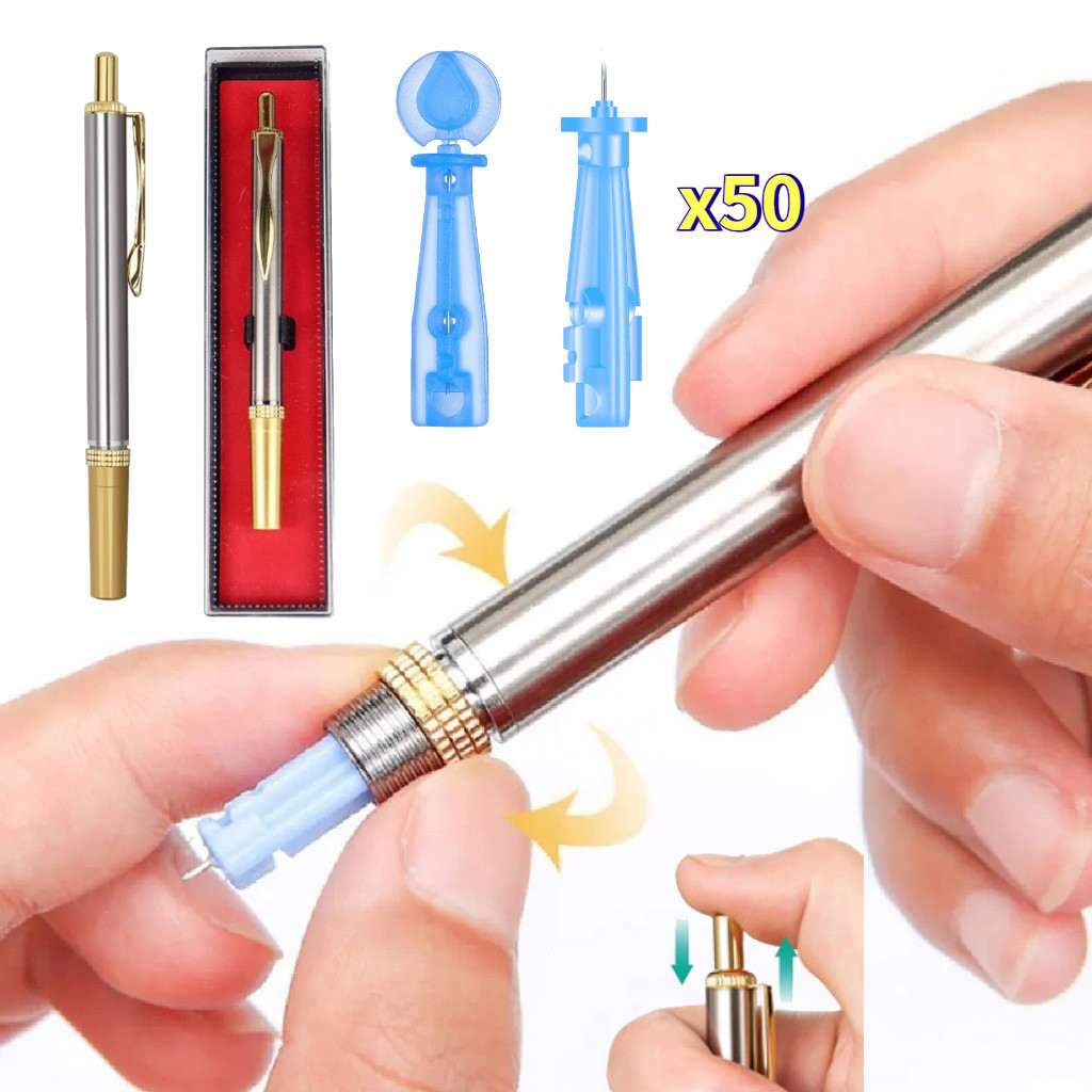 Lancet Bekam Adjustable Pen Bekam Otomatis Jarum Ambil Darah Pulpen Cek Darah Stainless Lancet Pen