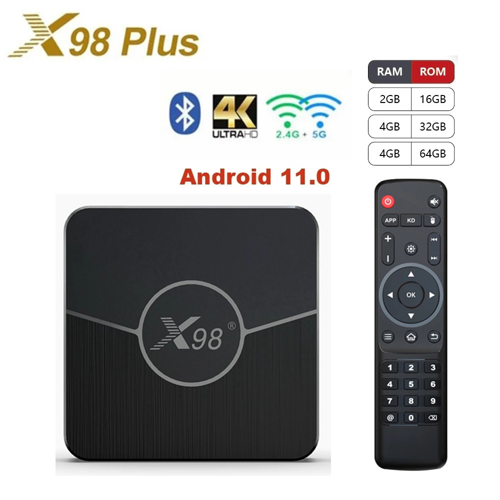 X98 Plus Smart TV Box Android 11 4GB RAM 64GB 32GB Amlogic S905W2 2.4G/5G Dual Wifi BT 4K 60fps Set 