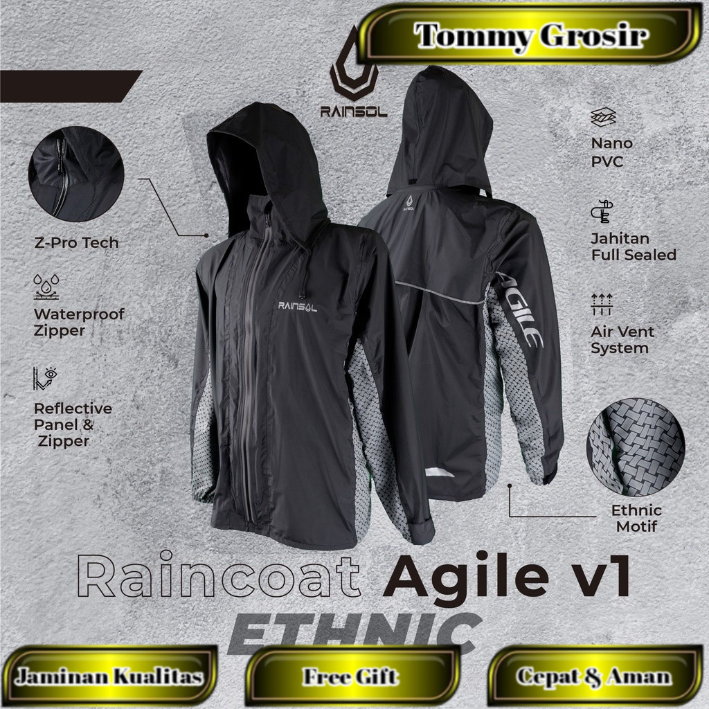 Rainsol Agile v1 | Jas Hujan Motor Dewasa | Double Sleting | 100% Waterproof