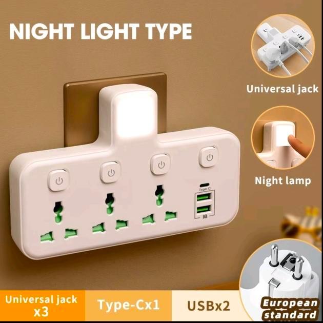 COLOKAN CABANG 3 KAKI 3 MULTI WITH PORT USB / COLOKAN AC + LAMPU by Mitrahobby