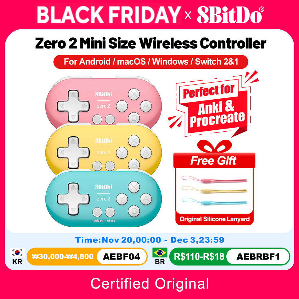 8BitDo Zero 2 Mini Size Gamepads PC Anki Procreate macOS Keyboard Shortcut Key for Switch 2 Android 
