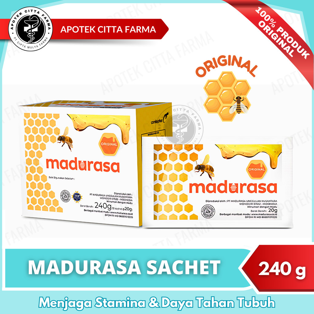 Madurasa Original 1 Box @ 12 Sachet 20 G Madu Murni - Madu Olesan / Madu Sachet / Madu Murni / Halal