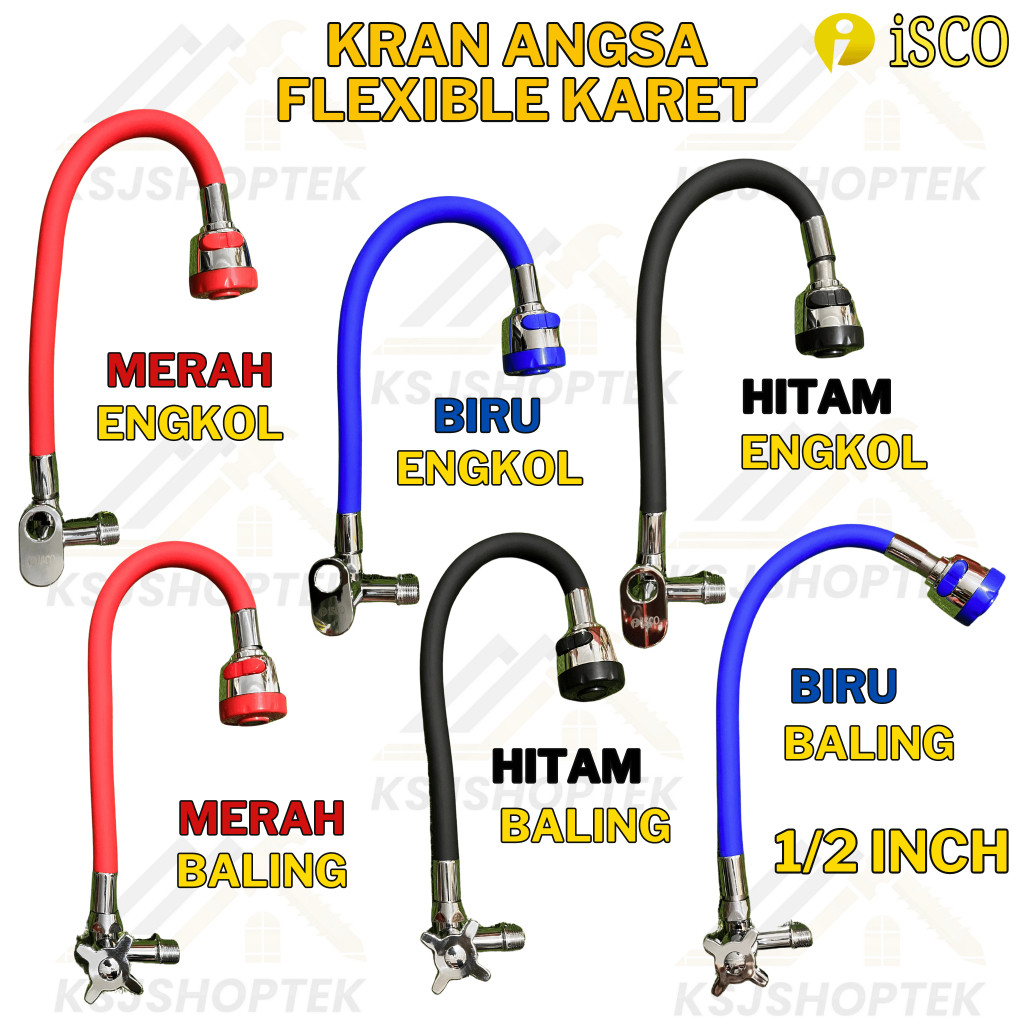 Keran Angsa BCP Isco Bak Cuci Piring Air Flexible Karet Besar Engkol Baling Kran Air Tembok Warna