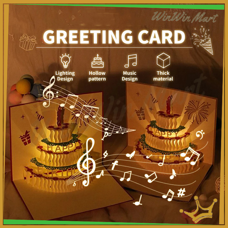 WWM Kartu Ucapan 3D Dengan Lampu /Kartu Ucapan Ulang Tahun Pop Up 3D Dengan Musik + Lampu