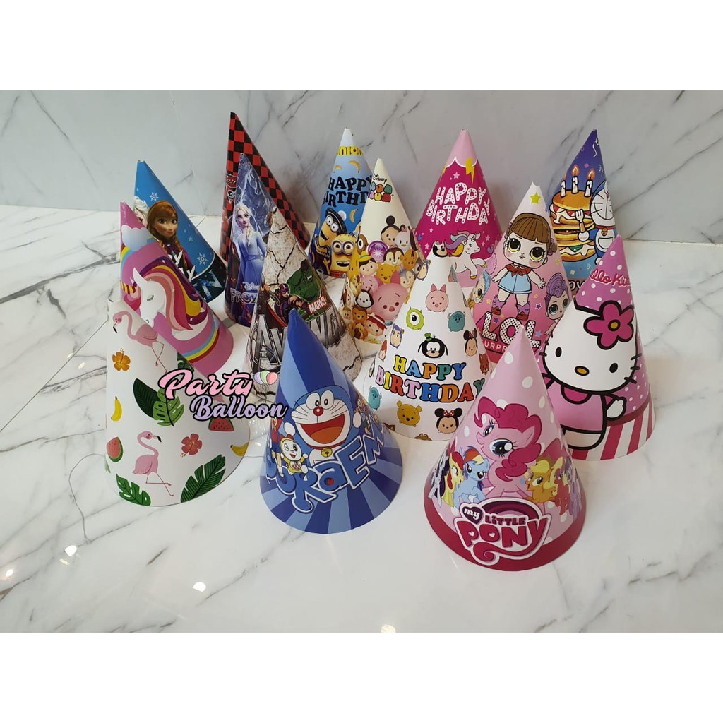 Topi Ulang Tahun Kerucut / Topi Ultah Kerucut / Topi Ulang Tahun Karakter / Topi Ultah Karakter anak