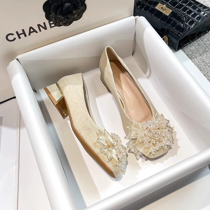 Sepatu wanita bertumit rendah ukuran besar 41 - 42, sepatu pengantin bertumit rendah, sepatu pengant