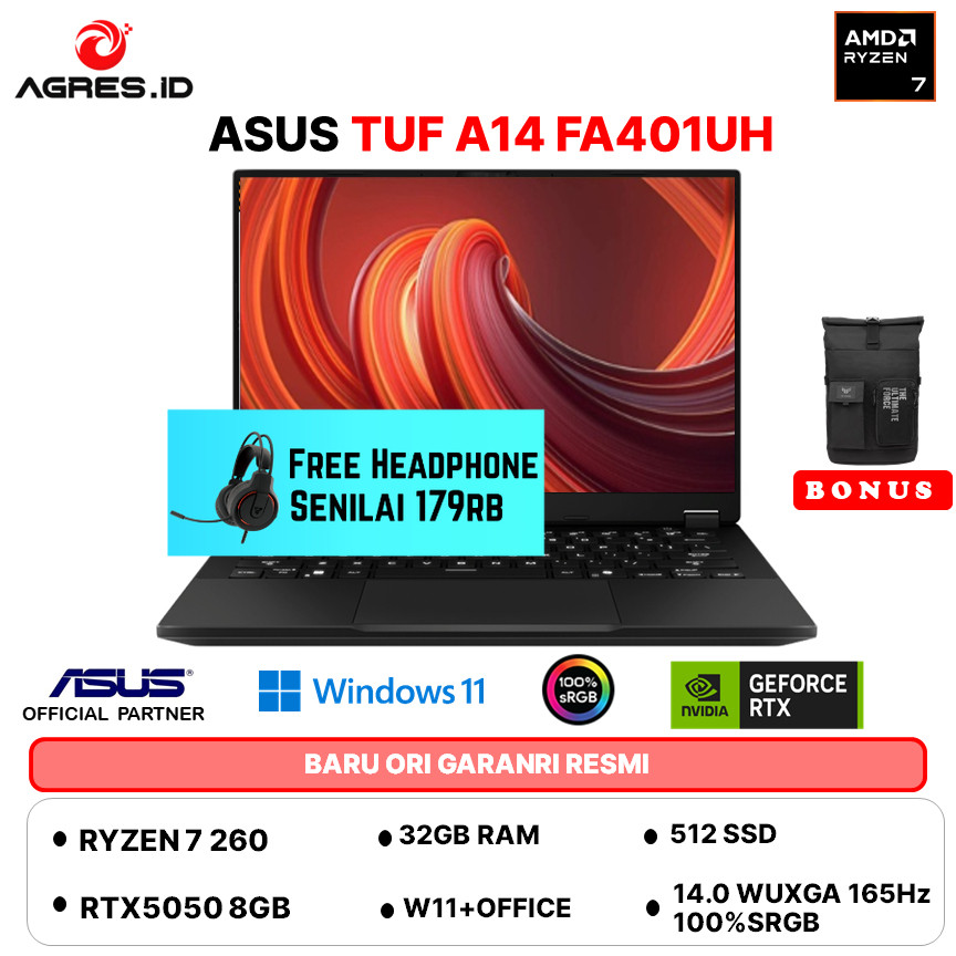 ASUS TUF A14 FA401UH RYZEN 7 260 RTX5050 RAM 32GB 512GB W11+OHS+M365B 14.0WQXGA 165HZ 100RGB