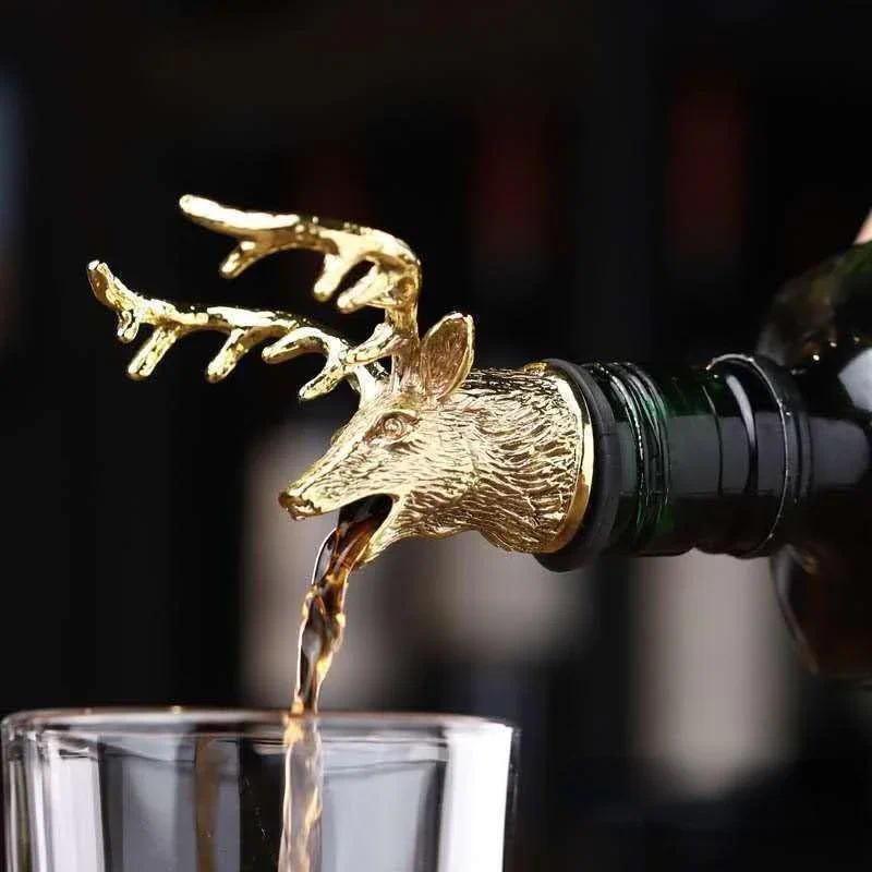 Zinc Alloy Wine Pourer and Bottle Stopper Deer Stag Head Shape Red Pourer Wine Cap Pouring Party Gif