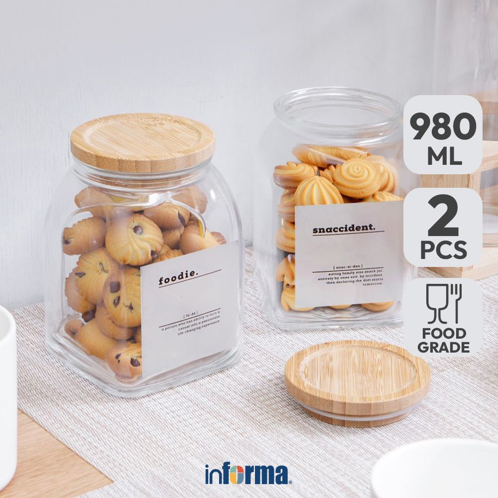 Informa Set 2 pcs Wilo Stoples Kaca Jar Tempat Simpan Snack Dan Permen Setoples Toples Serbaguna Per