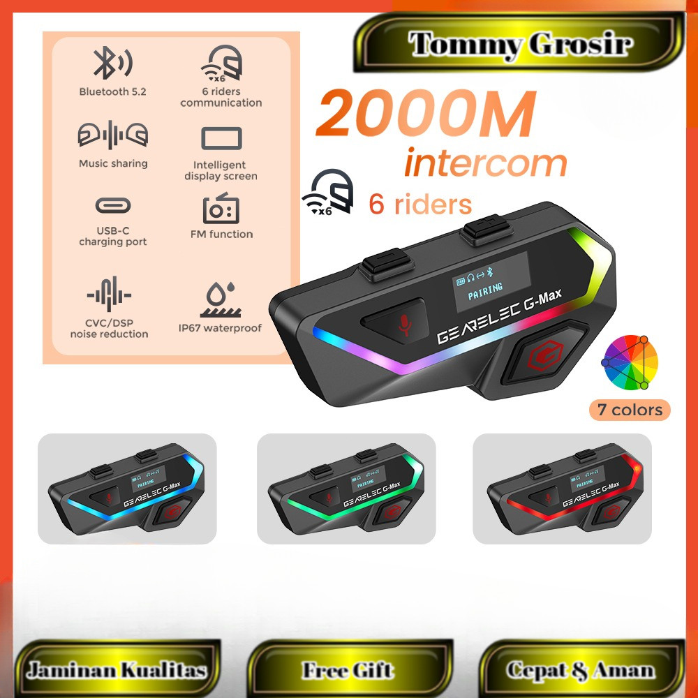 GEARELEC G-Max Helm Intercom Sepeda Motor Bluetooth Helm Headset 2000m 6 riders connected BT 5.2 FM 