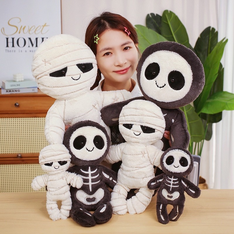Kawaii Black Devil Skeleton Plush Toys Creative Stuffed Animal Gothic Skull White Mummy for Kids Hal