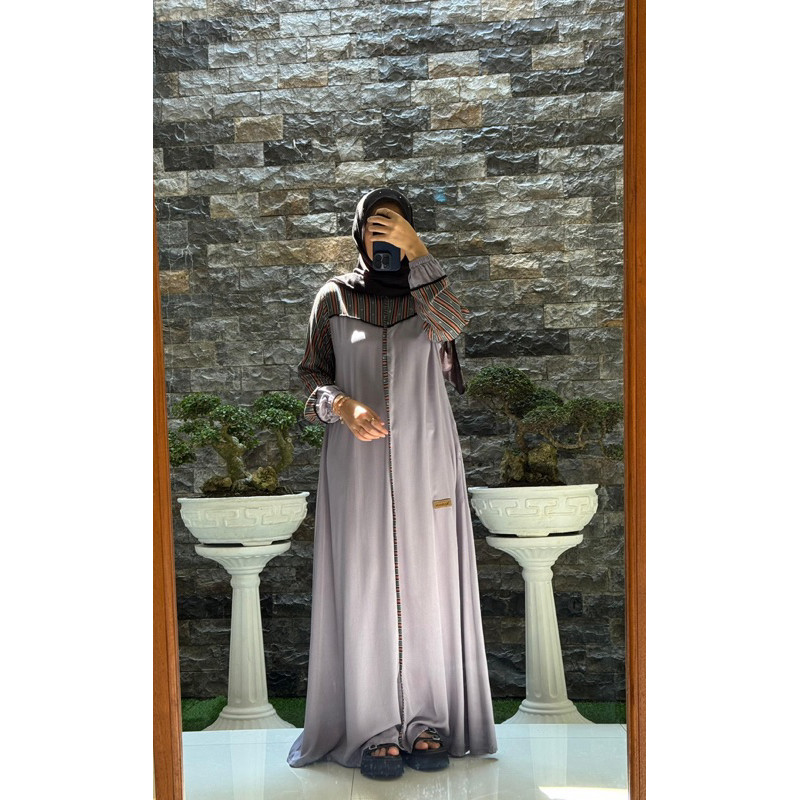 Busana Muslimah Dress Gamis Twill Salur Warna Lilac Nadheefa Store