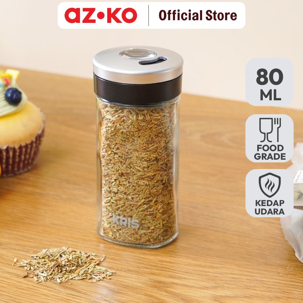 AZKO Kris 80 ml Tempat Bumbu Dapur Kaca Seasoning Jar Toples Bumbu Dapur Bubuk Wadah Garam Lada Meri