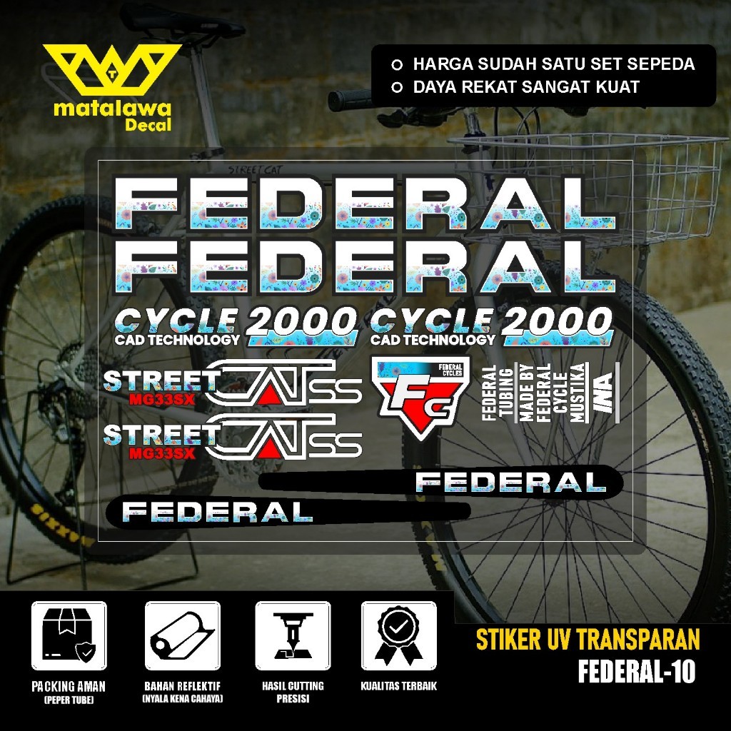 PREMIUM FEDERAL Stiker Decal FEDERAL UV TRANSPARAN LADY CATSS CYCLE 2000 Stiker Sepeda Kalcer SET 10
